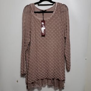 GOLDEN SPIDERWEB Women's 24-20 POLKA DOT LACE Taupe Textured Top